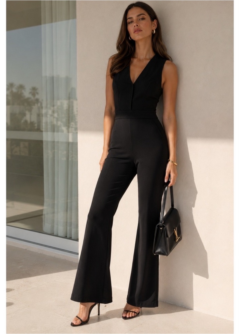 Spanx The Perfect Black Ponte Flare Leg Jumpsuit